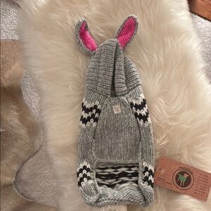 Cozy Gray Knit Dog Hat Sweater with Pink Ears